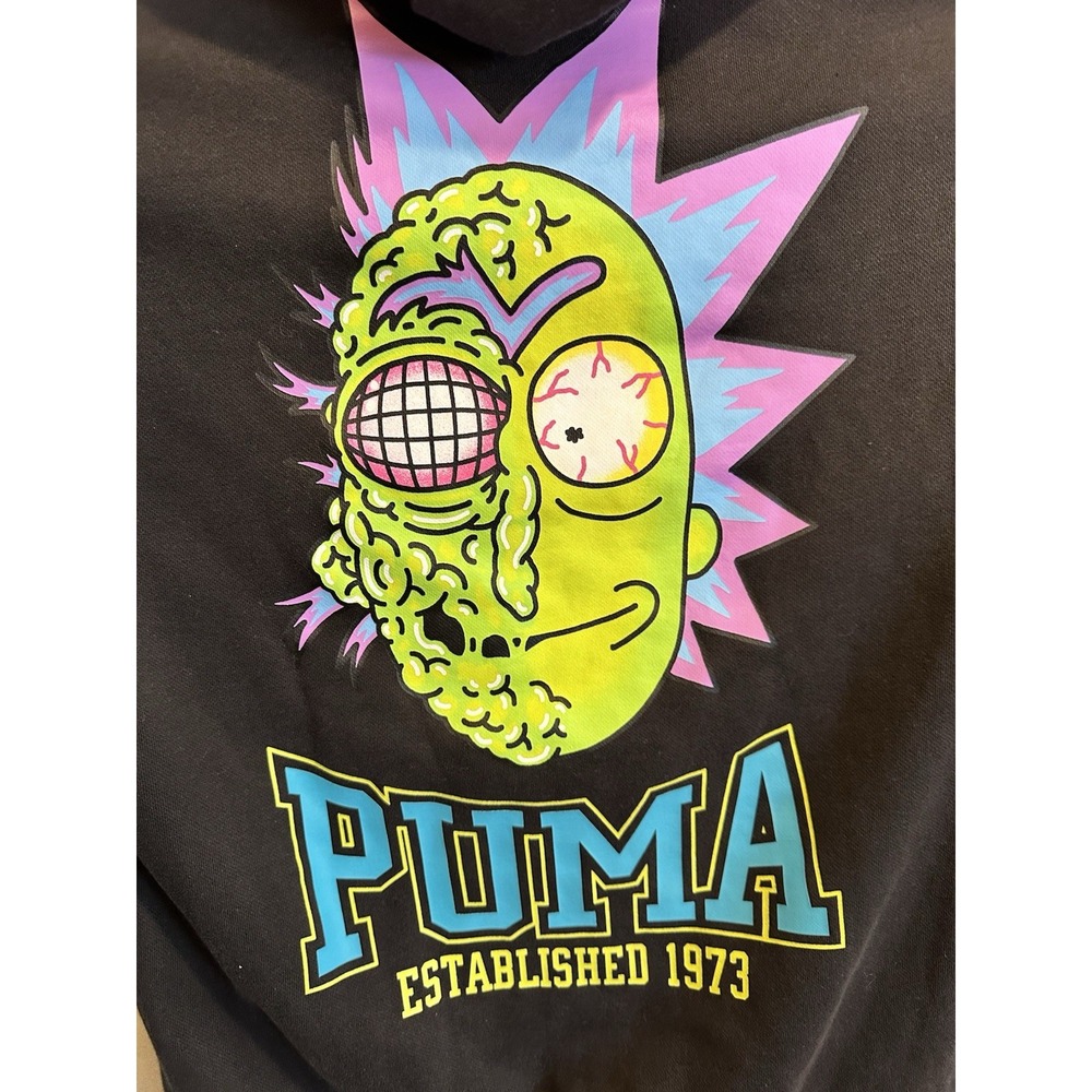 Men's Puma X Rick & Morty Zip Up Black Hoodie Size Small Adult Swim RARE - Picture 5 of 7